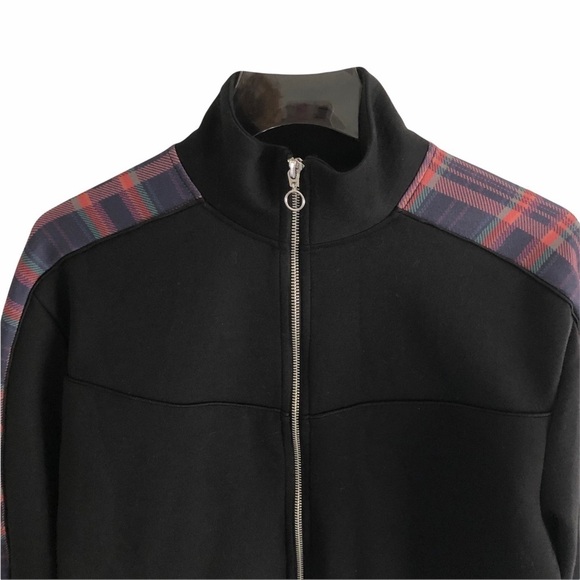 TOPMAN Black Bomber Plaid Panel Zip Front Jacket Unisex XS - Picture 4 of 11